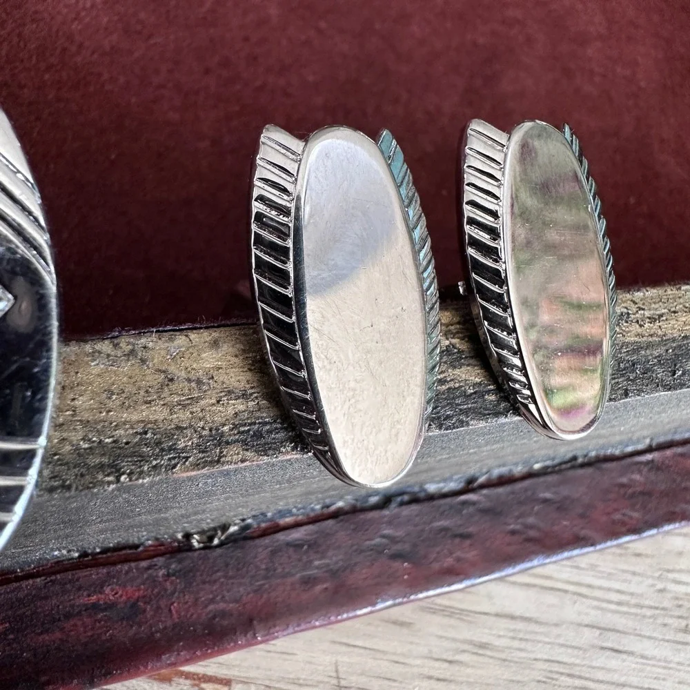 Vintage MCM Foster Silver Cuff Links + Unsigned Matching Oval Pair Set‎